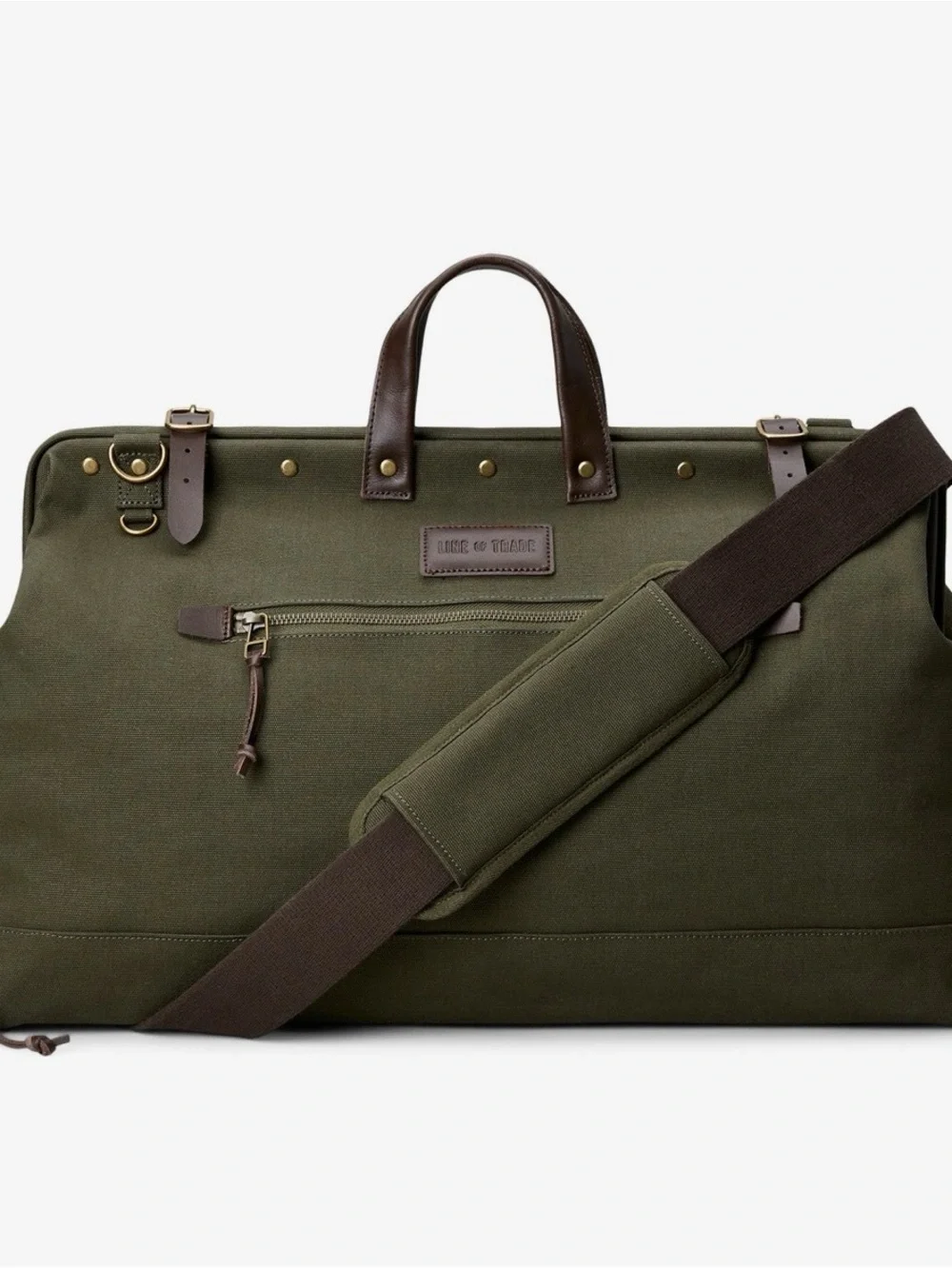 Weekender Duffel Bag in Olive with Brown Leather Trim